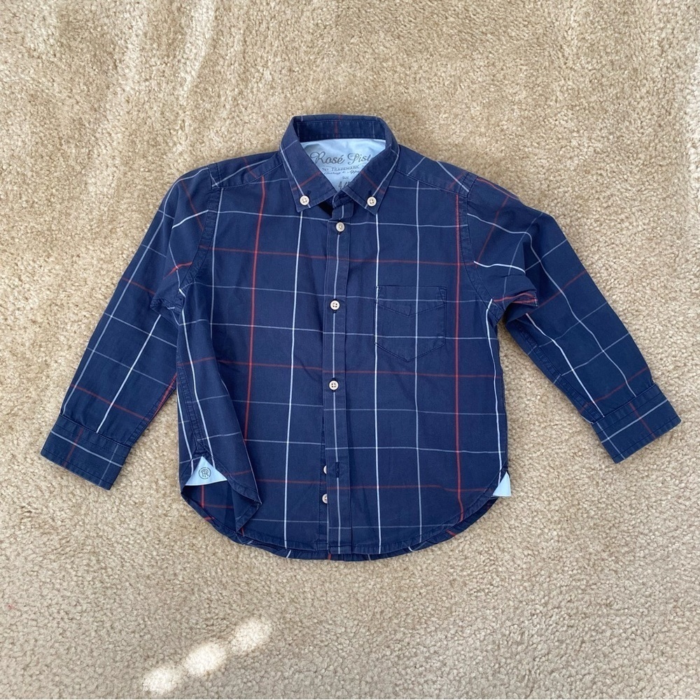 Rose Pistol Little Boys Blue Button Down Shirt Size 4/5